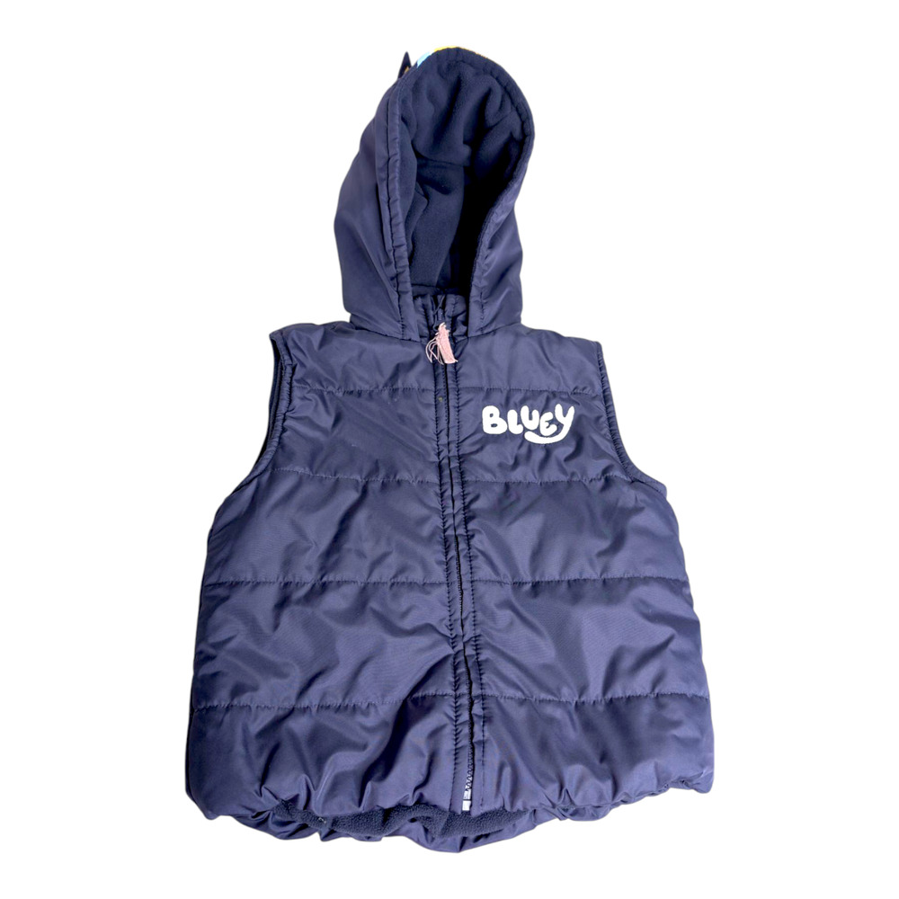 Disney Bluey Girls Size 6 Dark Blue Insulated Puffer Vest Coat with Hoodie‎